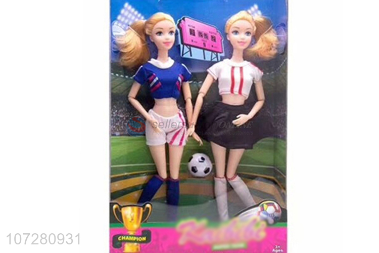 High Quality 12 Joints Solid Body Soccer Girls Doll Set Toy