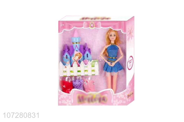 New Arrival 11 Joints Solid Body Doll With Castle And Dresses Set Toy