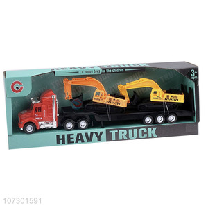 High Sales Kids Inertial Heavy Trailer Truck Toy Carrying Two Excavator