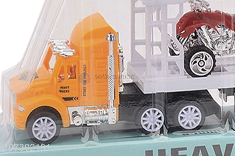 Good Sales Kids Inertial Heavy Trailer Truck Toy Carrying Two Motorcycles