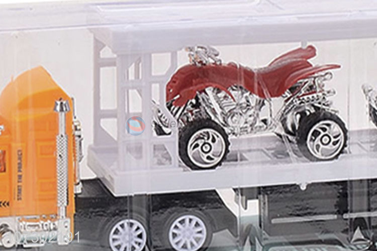 Good Sales Kids Inertial Heavy Trailer Truck Toy Carrying Two Motorcycles