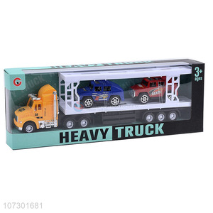 Top Selling Plastic Inertia Heavy Trailer Truck Carrying Two Cars Kids Toy Set