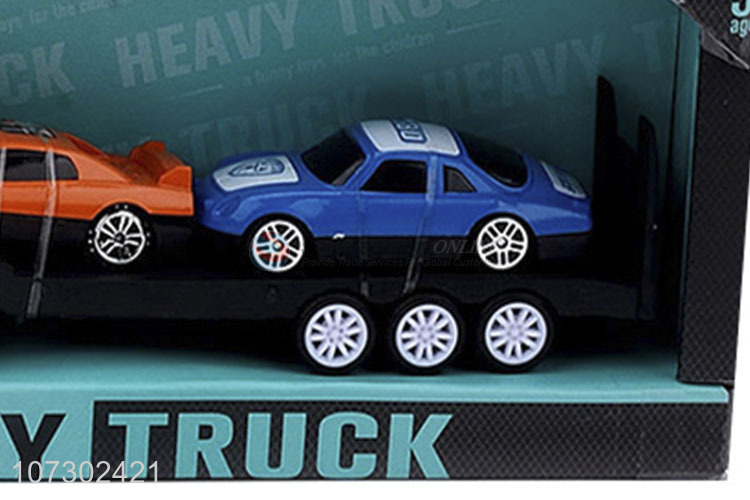 Wholesale Inertial Heavy Trailer Truck Carrying 2Pcs Cars Childrens Gift