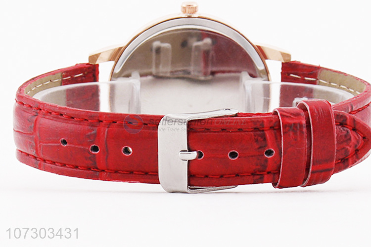 Fashion Style Red Watchband Wrist Watch For Ladies