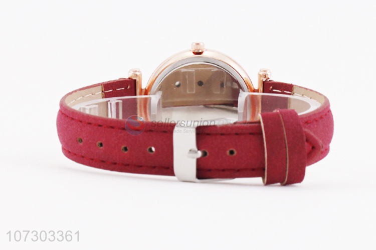 Custom Round Dial PU Leather Watchband Watch For Women