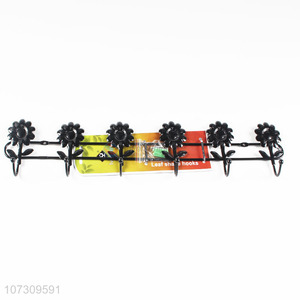 Factory Sell Black Sunflowers Design Iron Wire Wall Mounted Hanger With 6 Hooks