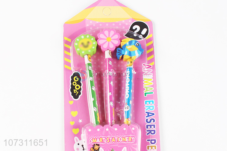 Best Sale Cartoon Animal Pattern Eraser Pencil Set