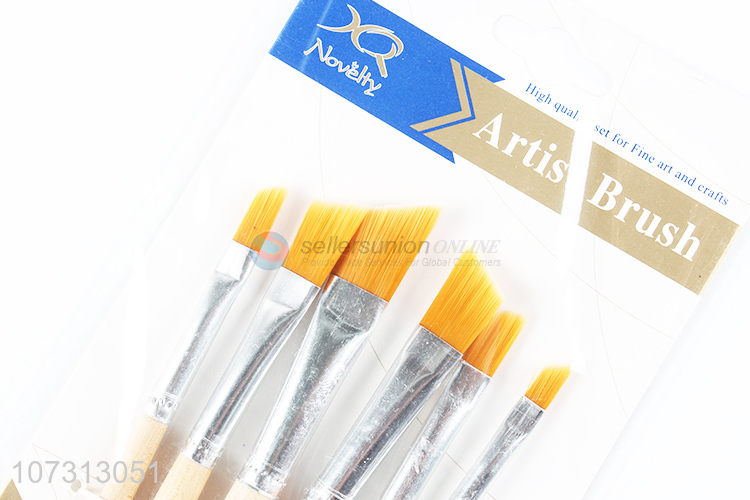 Promotional cheap art supplies 6pcs wooden handle painting brush watercolor paintbrush