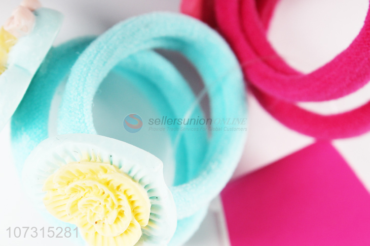 Hot sale cute girls hair ties hair ring with plastic flower