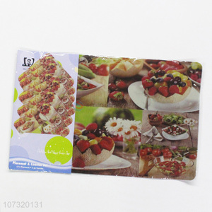 Bottom price 12pcs desserts printed kitchen pp placemat and cup mat set