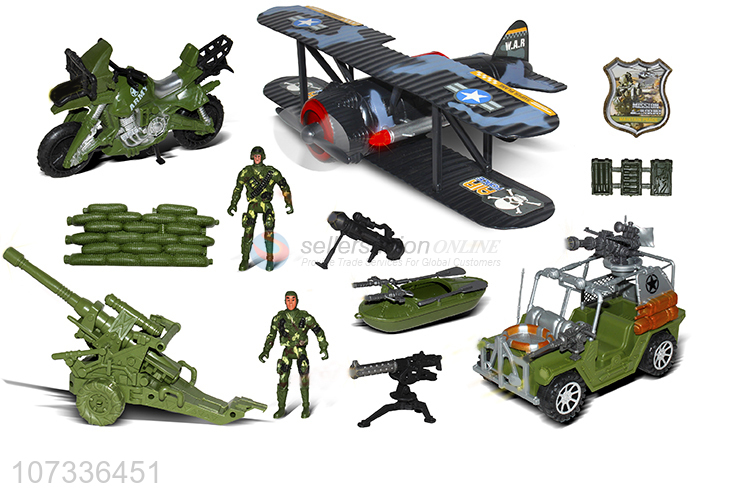 Popular Torpedo Bomber Heavy Machine Gun Combat Boat Sandbag Artillery Motorcycle Skeleton Car Set Toy