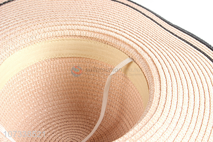 Promotional Lady Decorate Bow Summer Sunshade Floppy Wide Brim Straw Hat