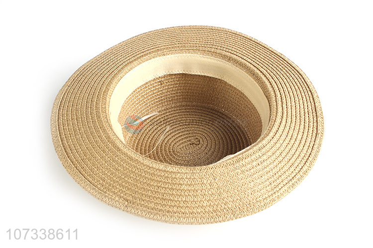 Factory Sell Woman Flat Top Straw Beach Hat Hat With Bow Decoration