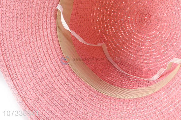 New Summer Female Sun Hat Bow Ribbon Beach Floppy Straw Hats For Women