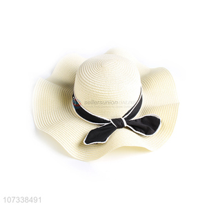 New Product Summer Beach Bow Wave Paper Hat Straw Women Floppy Hat