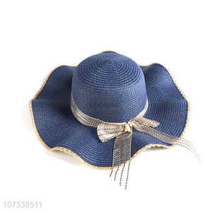 Hot Selling Wave Brim Floral Straw Hats Ladies Sun Hats For Women