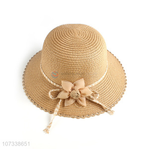 Best Price Womens Summer Beach Hat Bowknot Flower Decoration Straw Hat