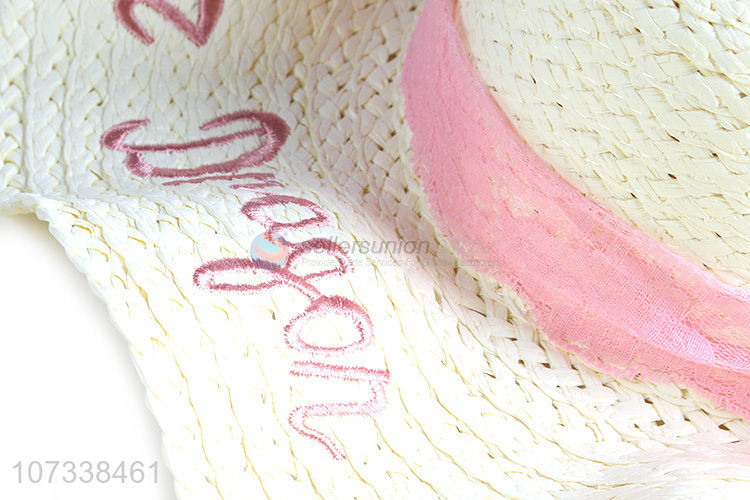 Premium Quality Women Embroidered Sun Protection Paper Straw Floppy Hat