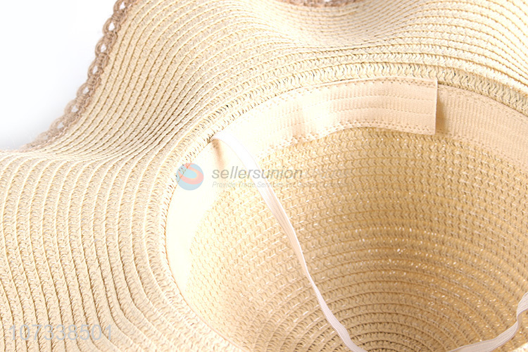 Wholesale Elegant Super Wide Wave Brim Beach Summer Straw Hat For Lady