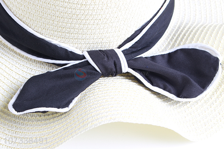 New Product Summer Beach Bow Wave Paper Hat Straw Women Floppy Hat