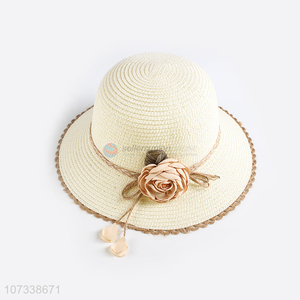 Wholesale Lady Summer Floppy Paper Straw Hat Bowknot Flower Decoration