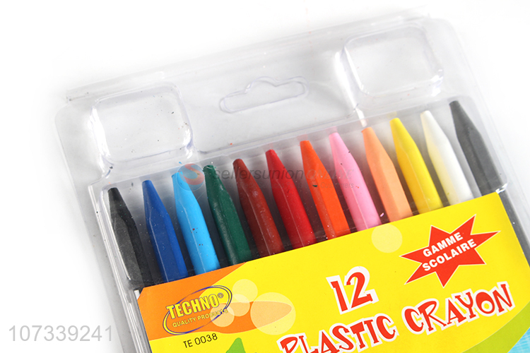 Hot Selling 12 Colors Plastic Crayon Kids Drawing Pen