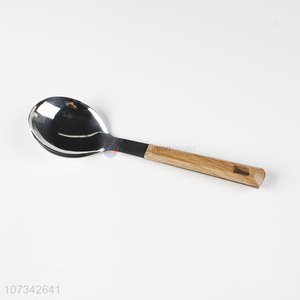 Wholesale Plastic Wood Grain Handle Meal Spoon Stainless Iron Rice Spoon