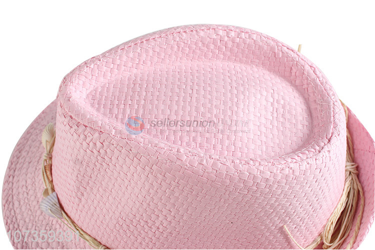 Custom Pink Straw Fedora Hat Fashion Sun Hat