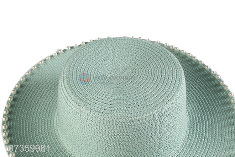 New Arrival Round Top Large Brimmed Hat Beach Hat With Pearls