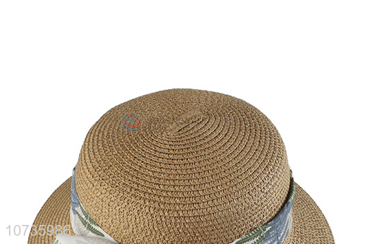 Fashion Printing Cap Ribbon Straw Round Cap