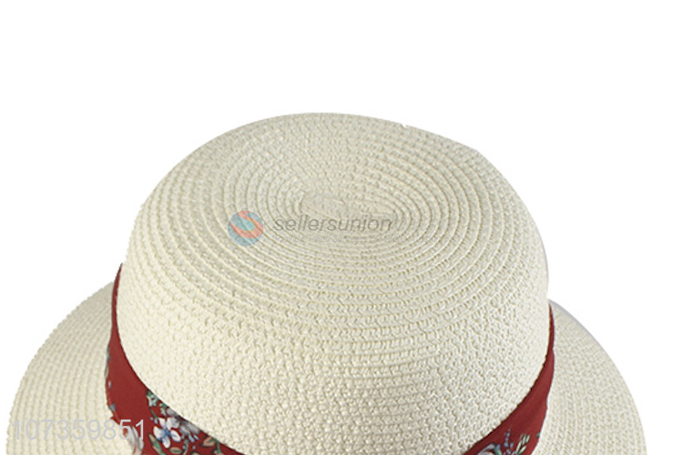 Wholesale Straw Round Cap With Colorful Cap Ribbon