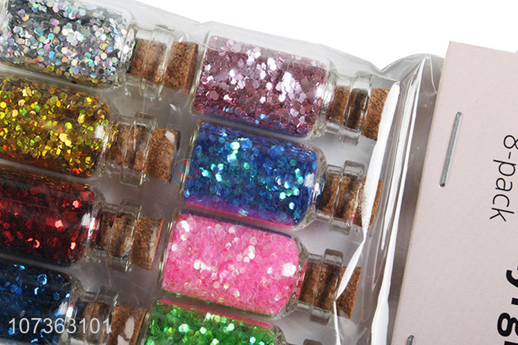 Factory Sales 8 Bottles Mixed Color Glitter Powder Sequins Diy Nail Decoration