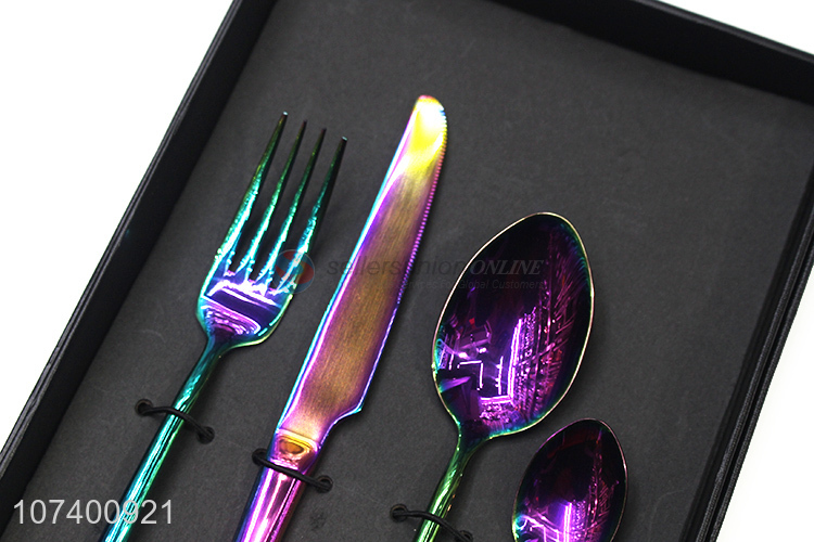 Recent design colorful deluxe stainless steel cutlery metal dinnerware set