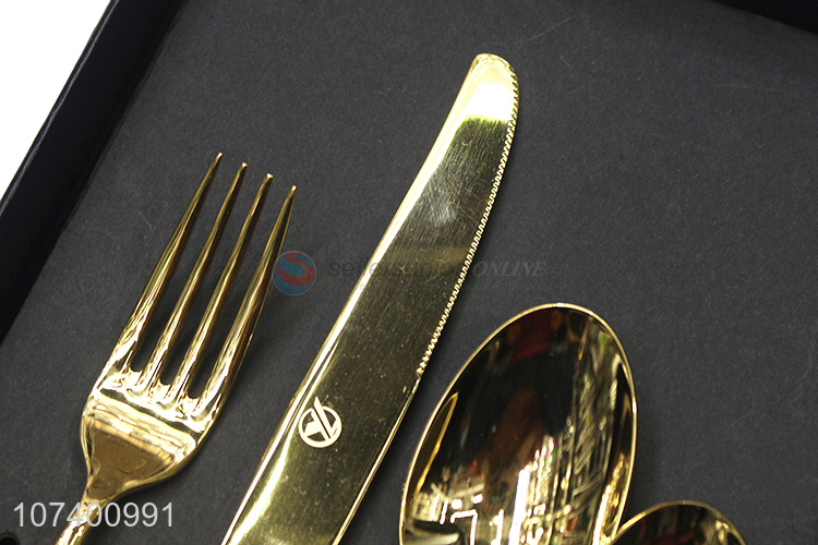 Upscale personalized plating 24 k gold 4 pieces stainless steel cutlery set