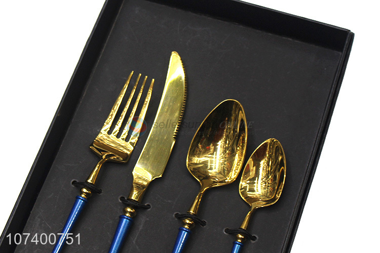 Hot selling personalized 4 pieces blue handle stainless steel cutlery set