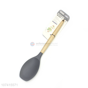 High Quality Wooden Handle Silicone Long Meal Spoon