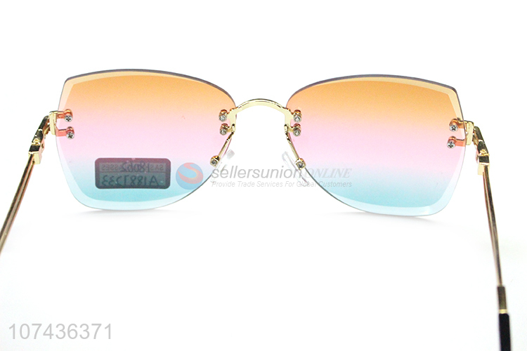 Hot sale trendy gradient rimless lens ladies sunglasses uv 400 sunglasses