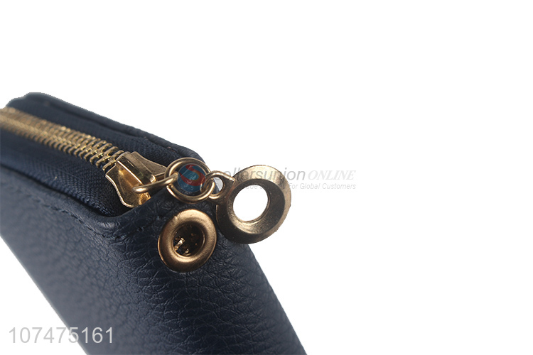 High quality long pu leather ladies purse with copper zipper