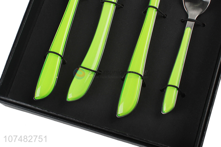 Hot Sale Stainless Steel Knife Fork Spoon With Green Handle Gift Set