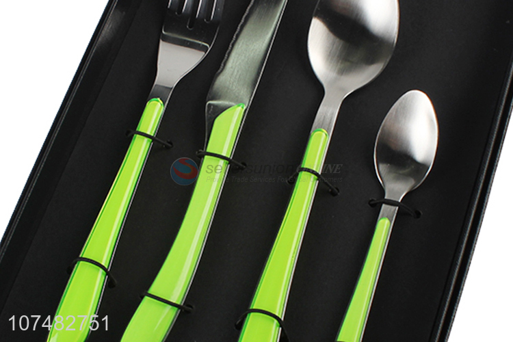 Hot Sale Stainless Steel Knife Fork Spoon With Green Handle Gift Set