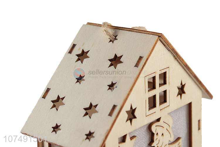 Best Sale Christmas Ornaments Led Wooden Light Chalet House Christmas Tree Hanging Decor