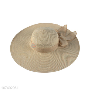 Wholesale Bow Decoration Summer Sunshade Wide Brim Straw Hat