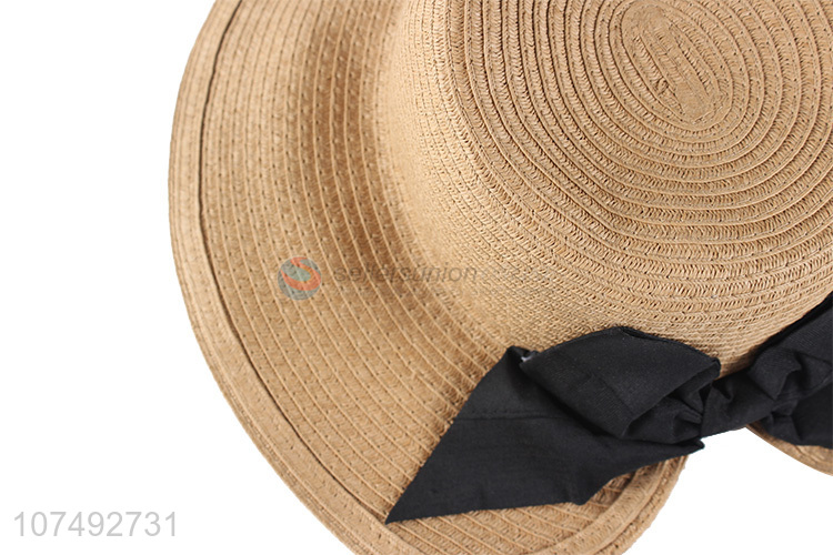 Promotion Women Summer Beach Hats Big Bowknot Paper Straw Hats