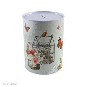 Popular products flower printed round tin money box piggy bank