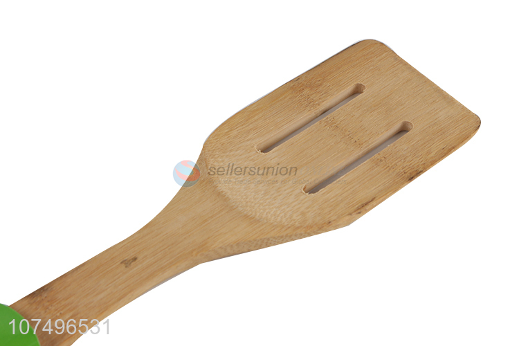 Factory direct sale natural bamboo slotted turner cooking utensil