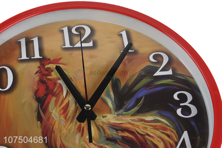 Hot Selling Cock Picture Design Round Shape Wall Clock For Decoration