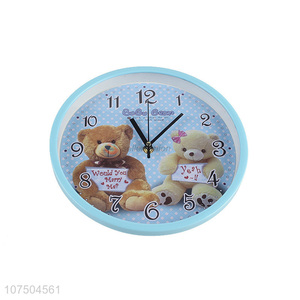 Wholesale Cute Bear Picture Round Shape Plastic Wall Clock For Kids Bedroom Decoration