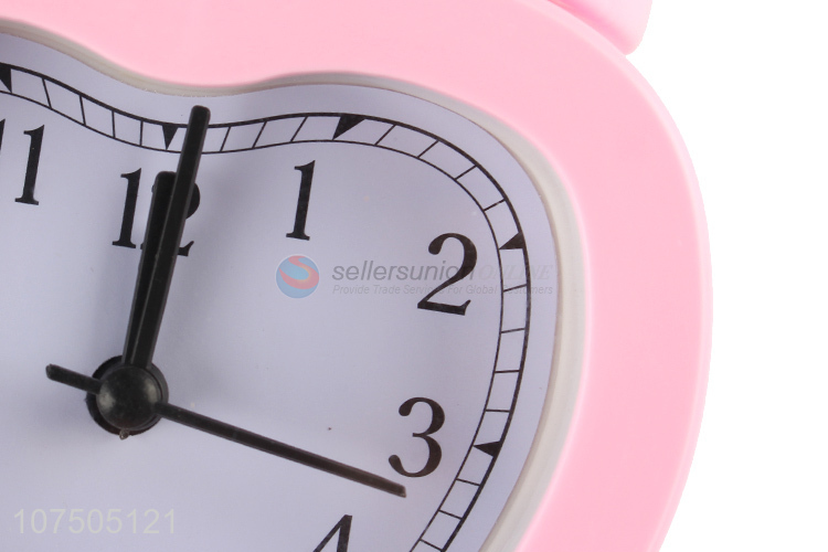 New Selling Promotion Heart Shape Pink Plastic Quartz Alarm Clock