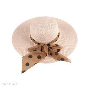 China supplier fashion ladies polka dot ribbon sun hat straw hat