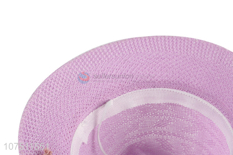 Custom fashion summer polyester knitting ladies sun hat with flower